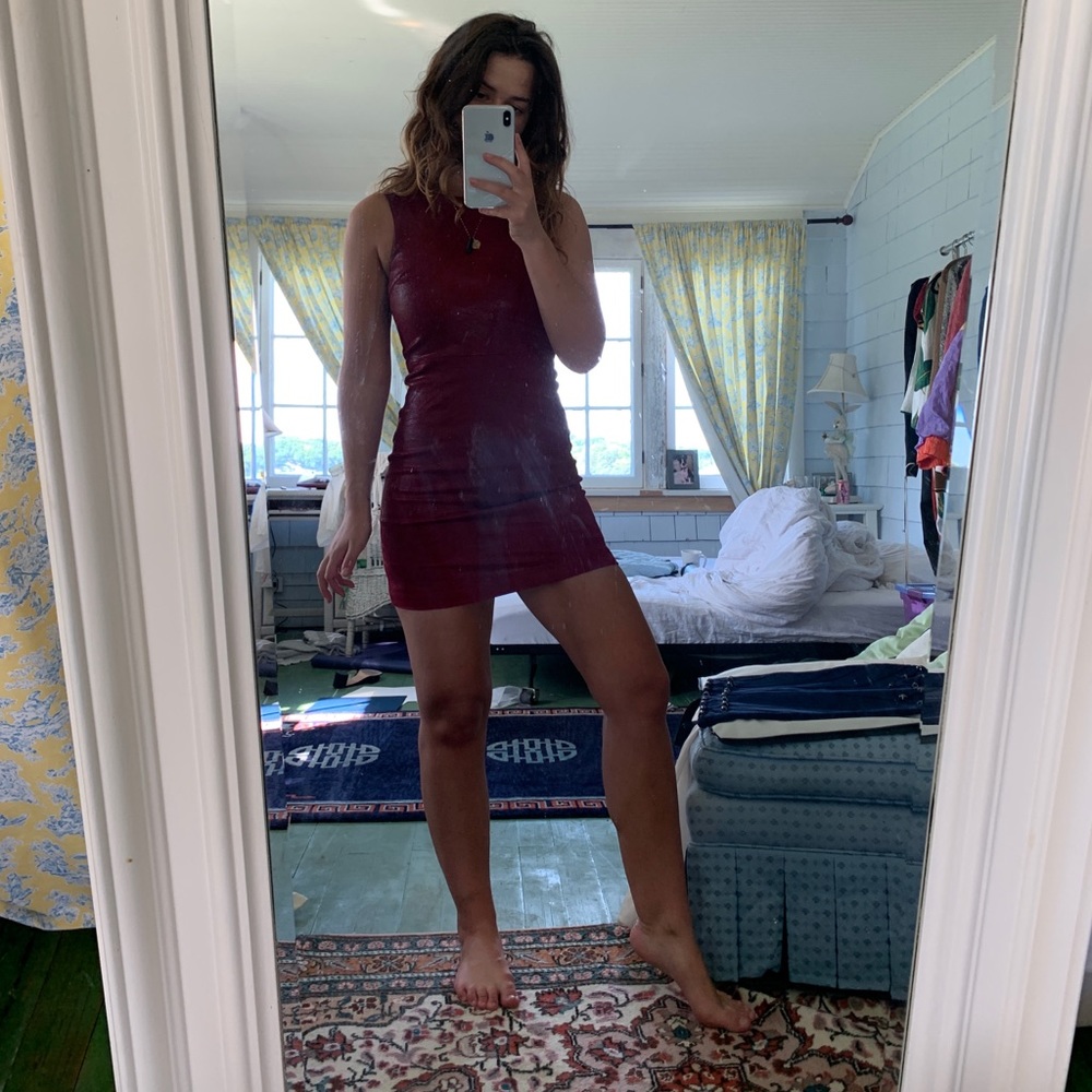 Alice + Olivia red leather dress